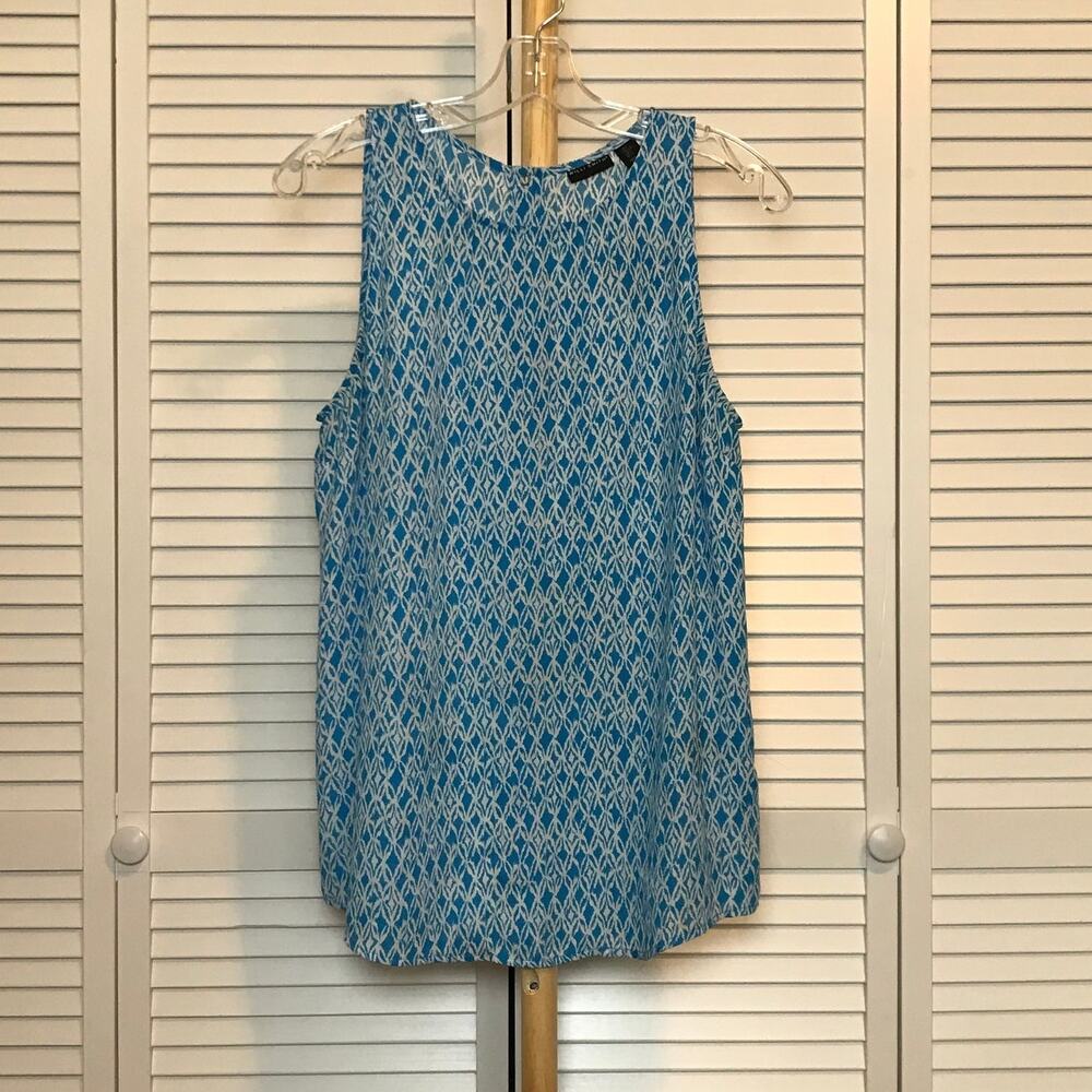 Willie Smith Vintage Blue Geometric Scoop Sleeveless Summer Blouse Women L